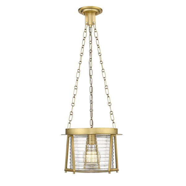 Z-Lite Cape Harbor Pendant, 1-Light, 13 In.W x 9 In.H, Rubbed Brass/Water hammered 7503P13-RB - main